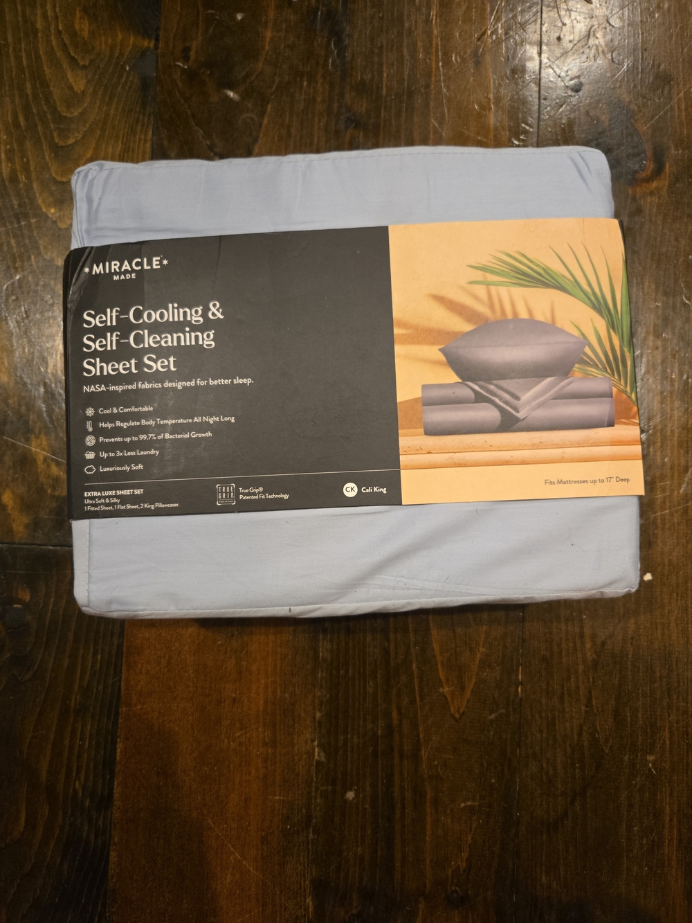 Miracle Made CAL KING Sheet Set Light Blue Luxe Sateen Self-Cooling Cleaning
